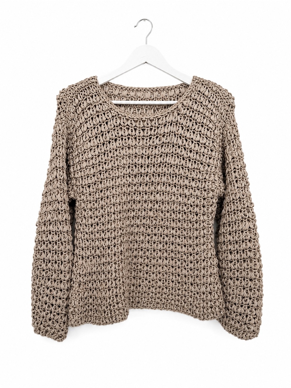 Unbranded Chunky Open Knit Crochet Sweater Taupe Long Sleeve Boho Large